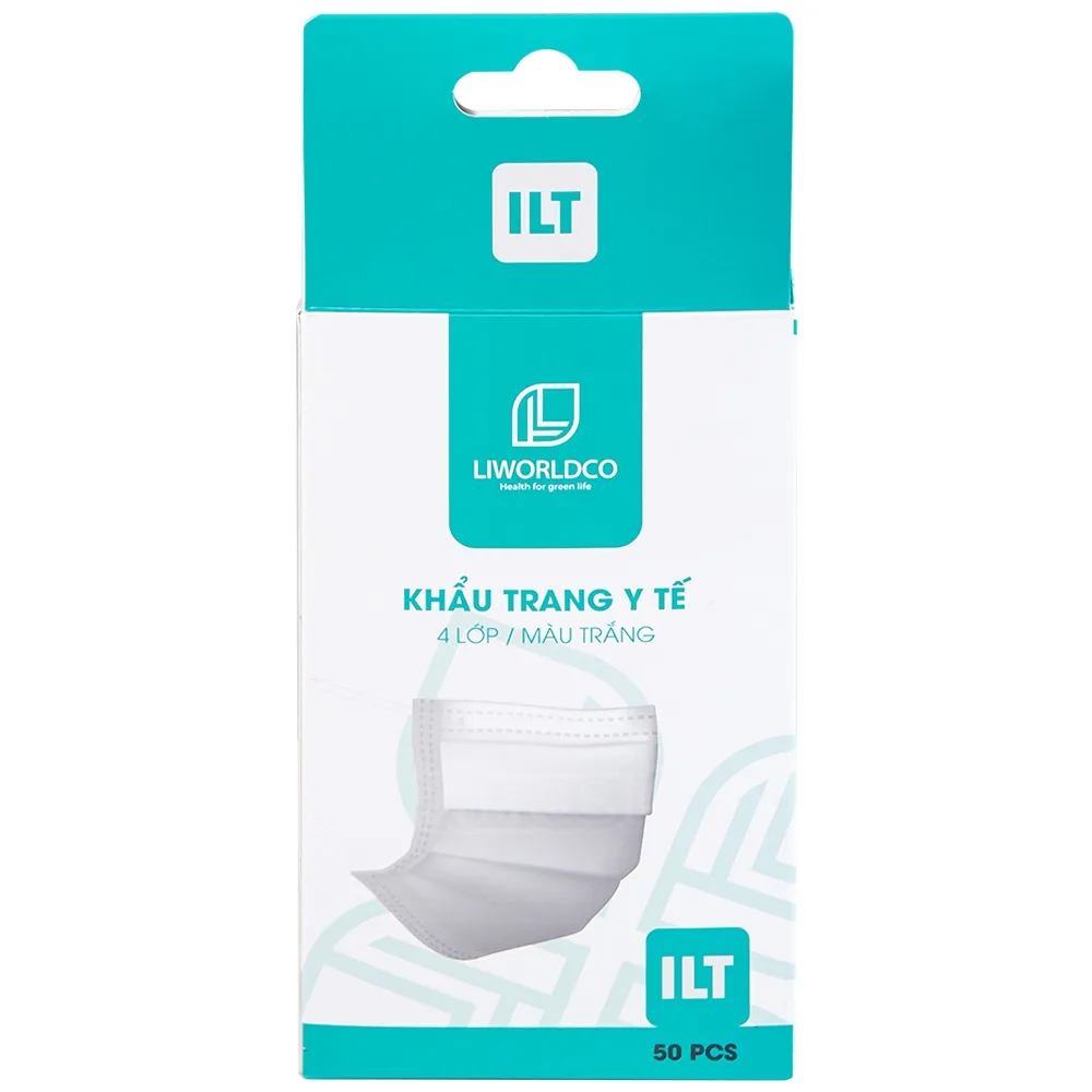 Hình ảnh Khẩu trang y tế Liworldco màu trắng 4 lớp hỗ trợ ngăn khói, bụi, kháng khuẩn (5 gói x 10 cái)