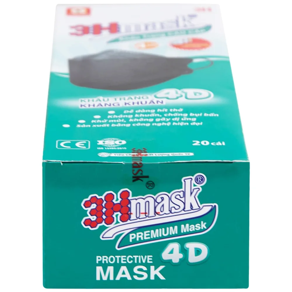 Hình ảnh Khẩu trang y tế cao cấp 3Hmask Vĩnh Tiến 4D màu đen hỗ trợ ngăn khói, bụi, kháng khuẩn (20 cái)