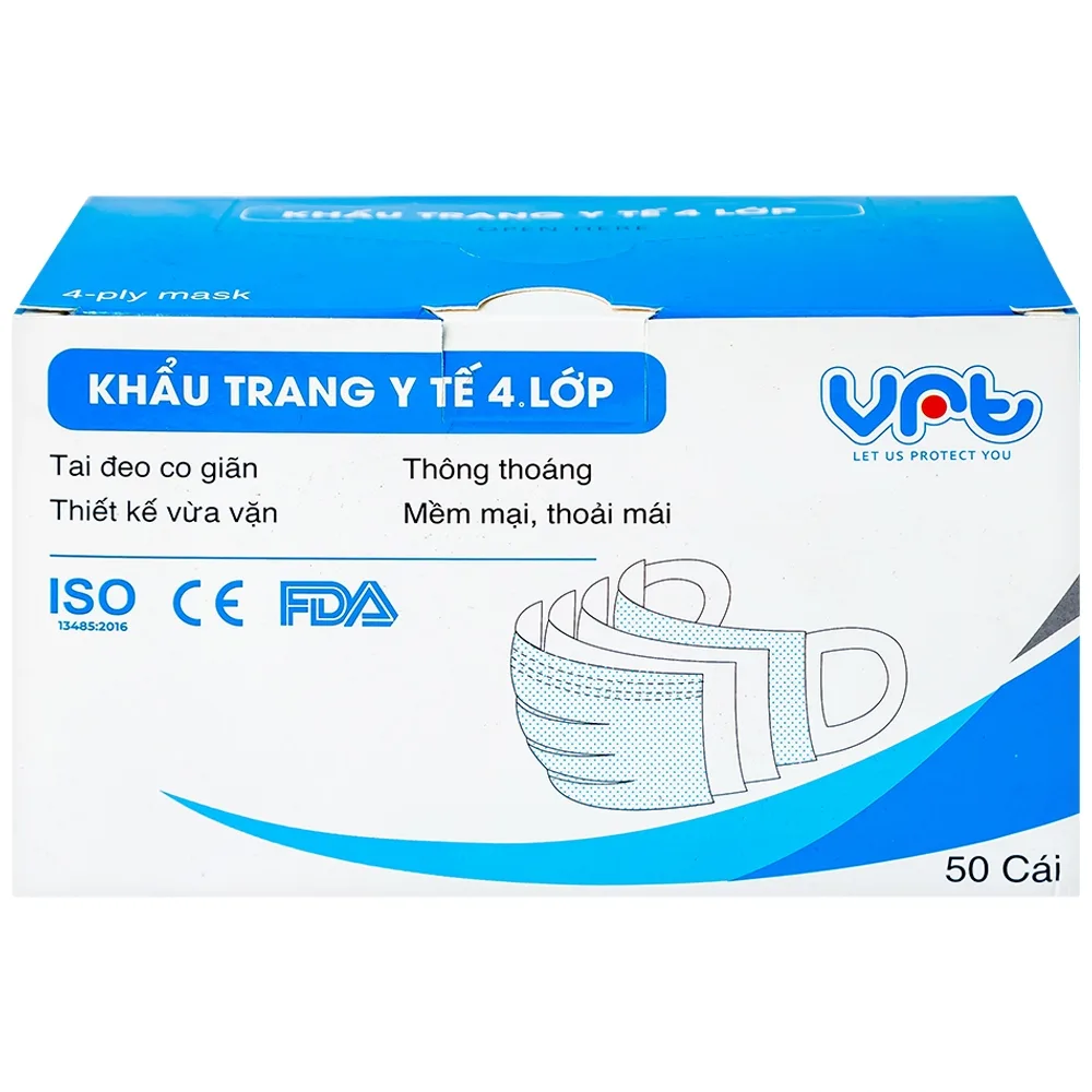 Hình ảnh Khẩu trang y tế Công Nghệ Cao Su Việt Nam 4 lớp hỗ trợ ngăn khói, bụi, kháng khuẩn (50 cái)