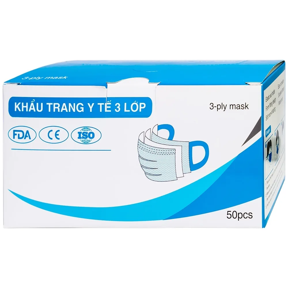 Hình ảnh Khẩu trang y tế Cao Su VN 3 lớp hỗ trợ ngăn khói, bụi, kháng khuẩn (50 cái)