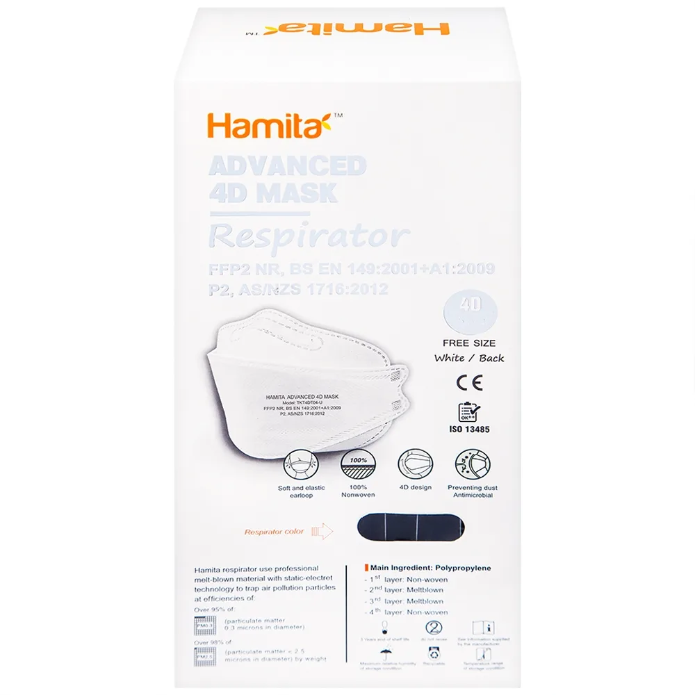 Hình ảnh Khẩu trang y tế Hamita Advanced 4D Mask màu đen hỗ trợ ngăn khói, bụi, kháng khuẩn (5 cái)