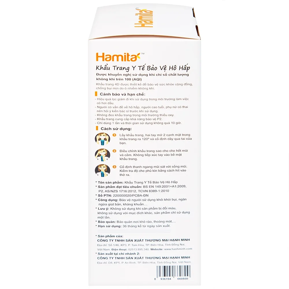 Hình ảnh Khẩu trang y tế Hamita Advanced 4D Mask màu đen hỗ trợ ngăn khói, bụi, kháng khuẩn (5 cái)