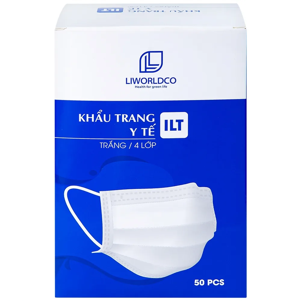 Hình ảnh Khẩu trang y tế ILT Liworldco màu trắng 4 lớp hỗ trợ ngăn khói, bụi, kháng khuẩn (50 cái)