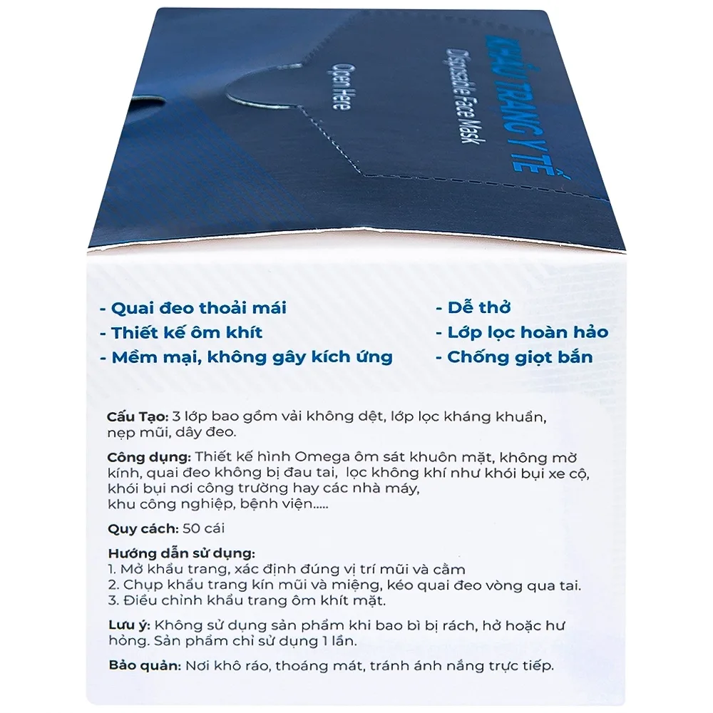 Hình ảnh Khẩu trang y tế Naturecare màu xanh 3 lớp hỗ trợ ngăn khói, bụi, kháng khuẩn (50 cái)