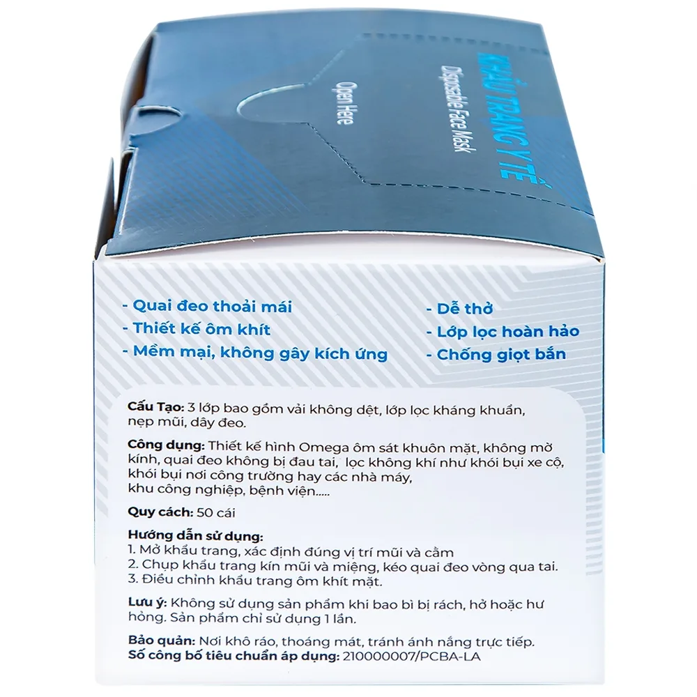 Hình ảnh Khẩu trang y tế Naturecare màu trắng 3 lớp hỗ trợ ngăn khói, bụi, kháng khuẩn (50 cái)