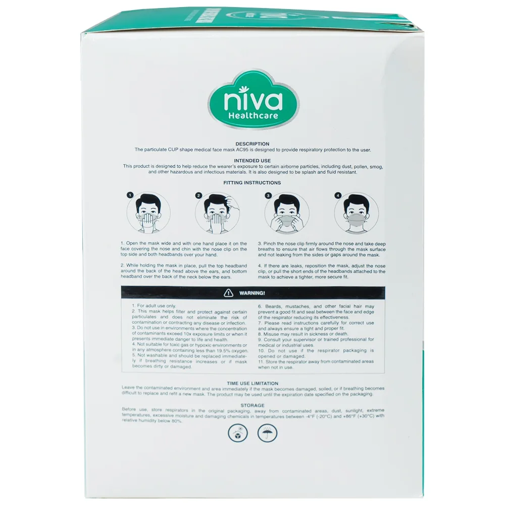 Hình ảnh Khẩu trang y tế Niva Cup Ac95 Healthcare hỗ trợ ngăn khói, bụi, kháng khuẩn (20 cái)