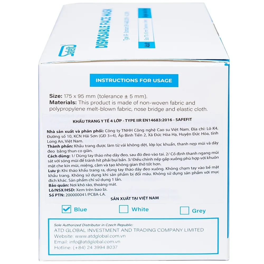 Hình ảnh Khẩu trang y tế Safefit màu xanh 4 lớp hỗ trợ ngăn khói, bụi, kháng khuẩn (50 cái)