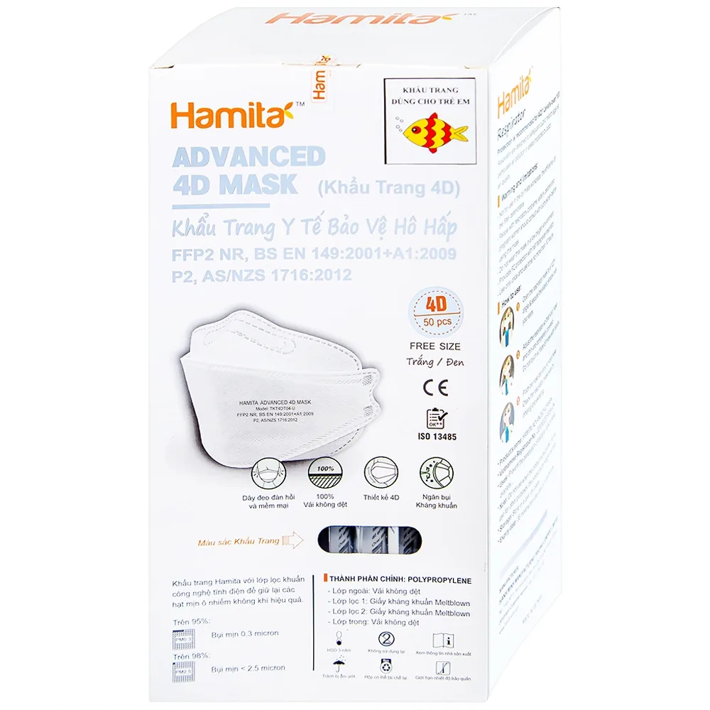 Hình ảnh Khẩu trang y tế Hamita Advanced 4D Mask hỗ trợ ngăn khói, bụi, kháng khuẩn (5 cái)
