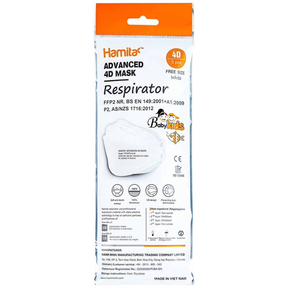 Hình ảnh Khẩu trang y tế Hamita Advanced 4D Mask hỗ trợ ngăn khói, bụi, kháng khuẩn (5 cái)