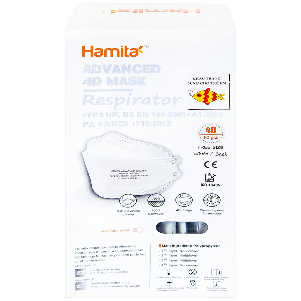 Hình ảnh Khẩu trang y tế Hamita Advanced 4D Mask hỗ trợ ngăn khói, bụi, kháng khuẩn (5 cái)