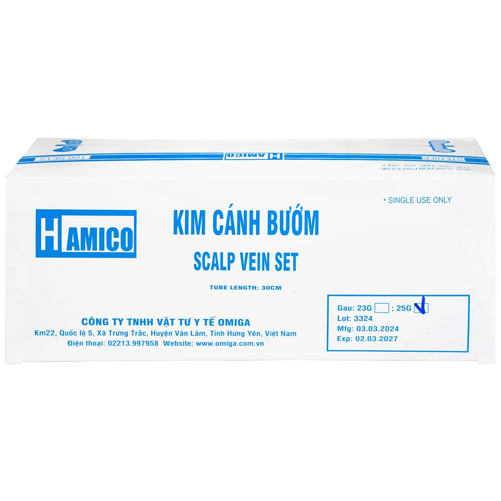 Hình ảnh Kim cánh bướm Omiga 25g Hamico sử dụng lấy máu, truyền dịch hoặc tiêm thuốc vào tĩnh mạch (100 cái)