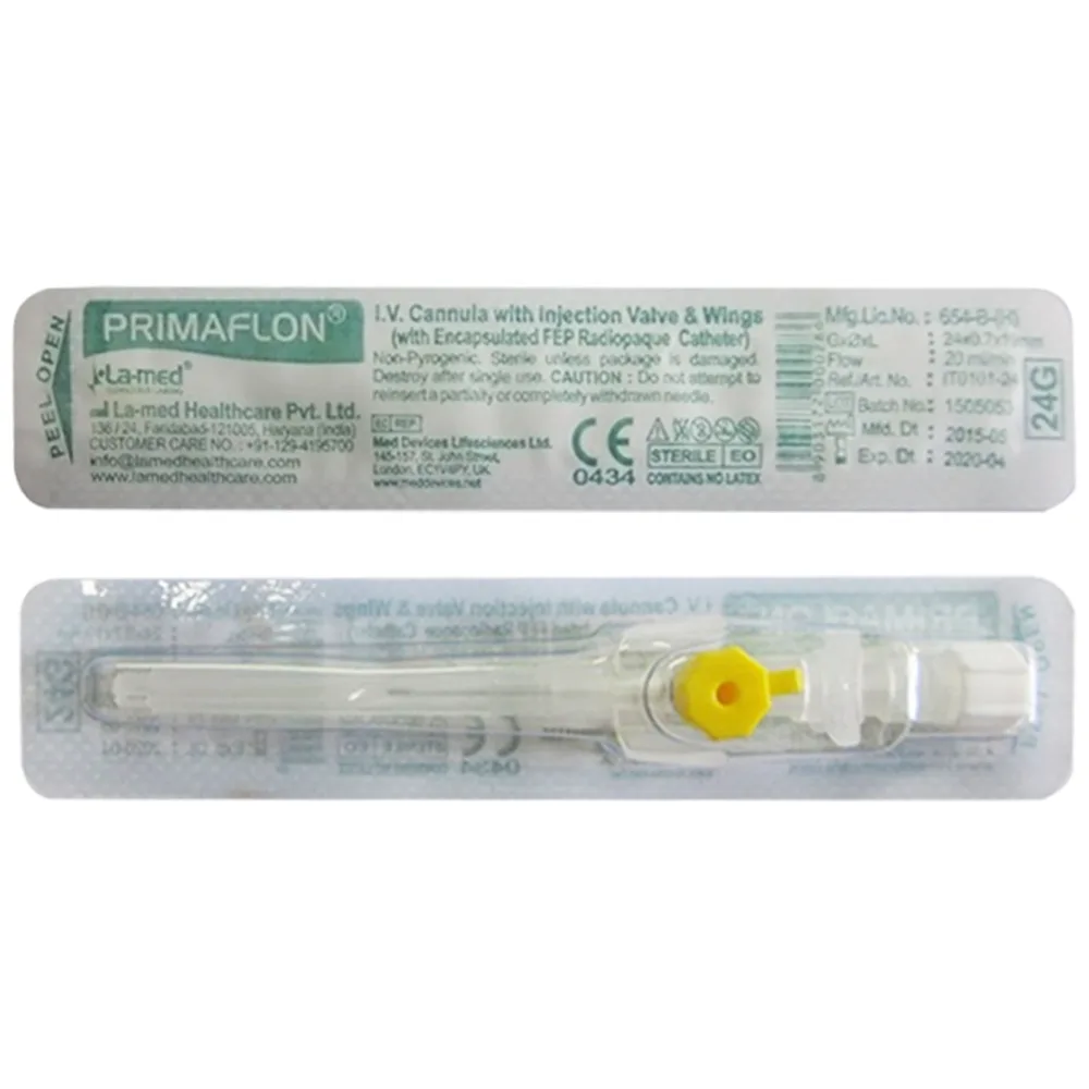 Hình ảnh Kim luồn 24g Primaflon Lamed giúp hạn chế lệch vỡ vein khi dẫn truyền dịch (100 cái)