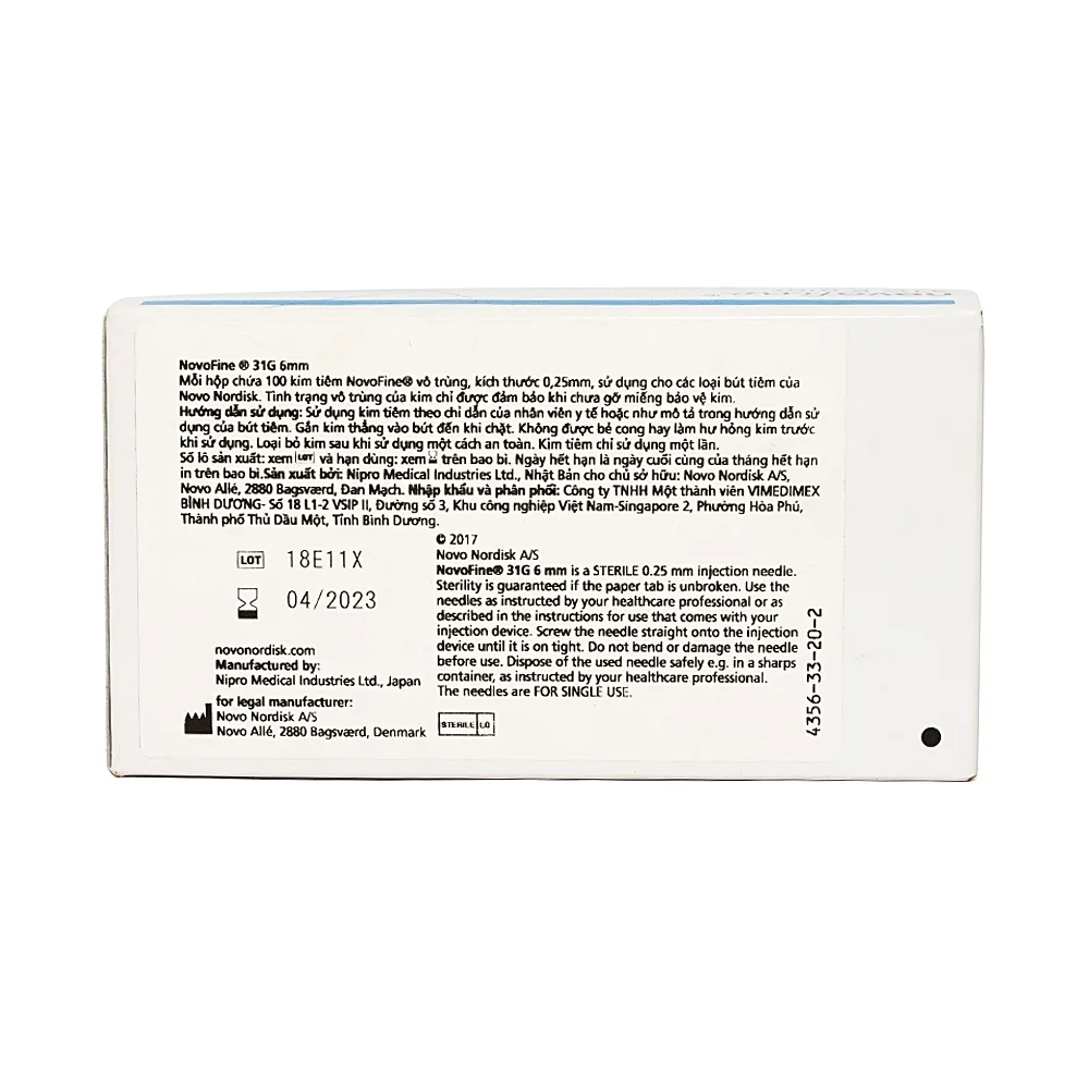 Hình ảnh Đầu kim tiêm tiểu đường Novofine 31g Novo Nordisk dùng cho bút tiêm (100 cây)
