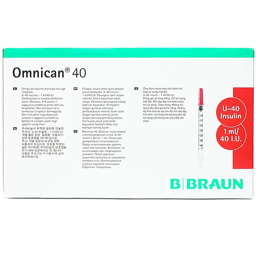 Hình ảnh Kim tiêm tiểu đường B.Braun Omnican 1ml/40 I.U màu đỏ dùng cho người tiểu đường (100 cái)