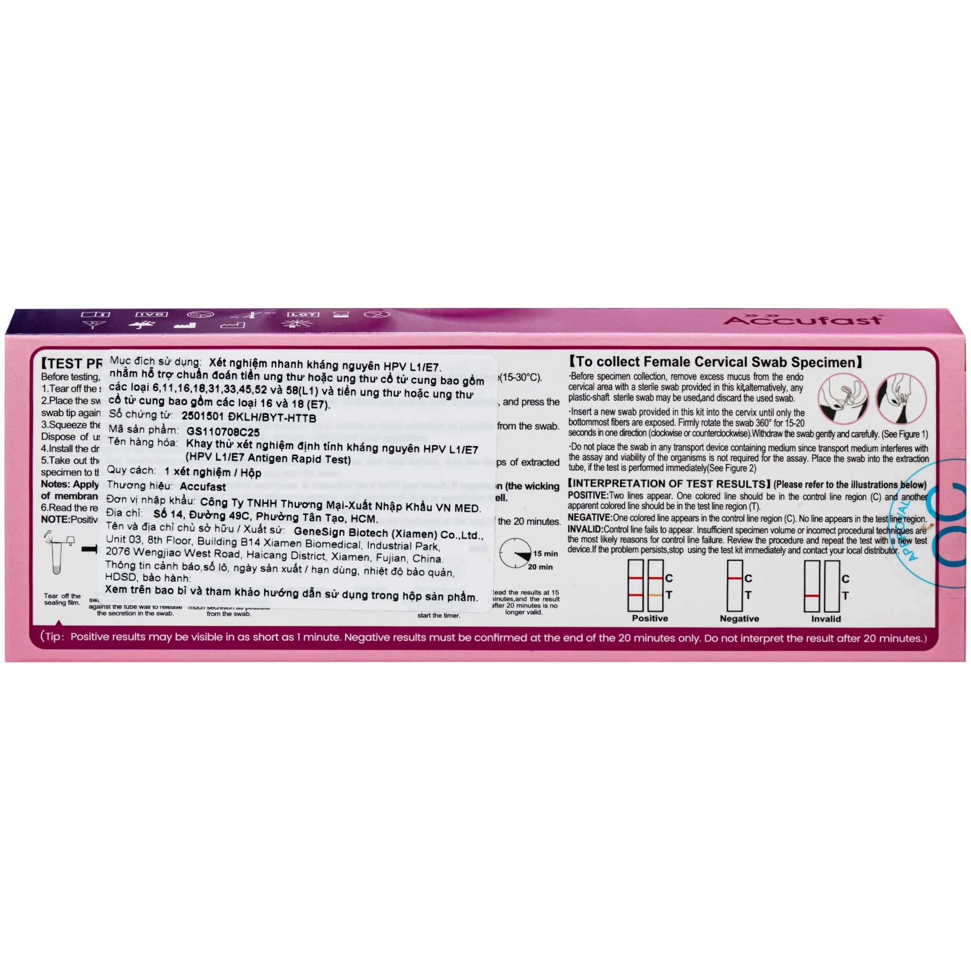 Hình ảnh Kit test HPV Accufast L1/E7 giúp phát hiện sớm nguy cơ ung thư cổ tử cung (1 kít)