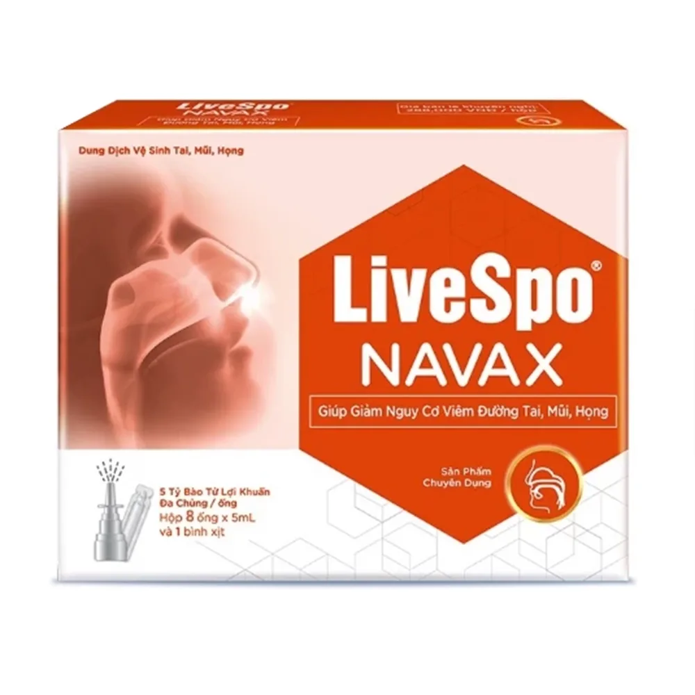 Hình ảnh Dung dịch vệ sinh tai, mũi, họng Livespo Navax giúp giảm viêm đường tai, mũi, họng (8 ống và 1 bình xịt)