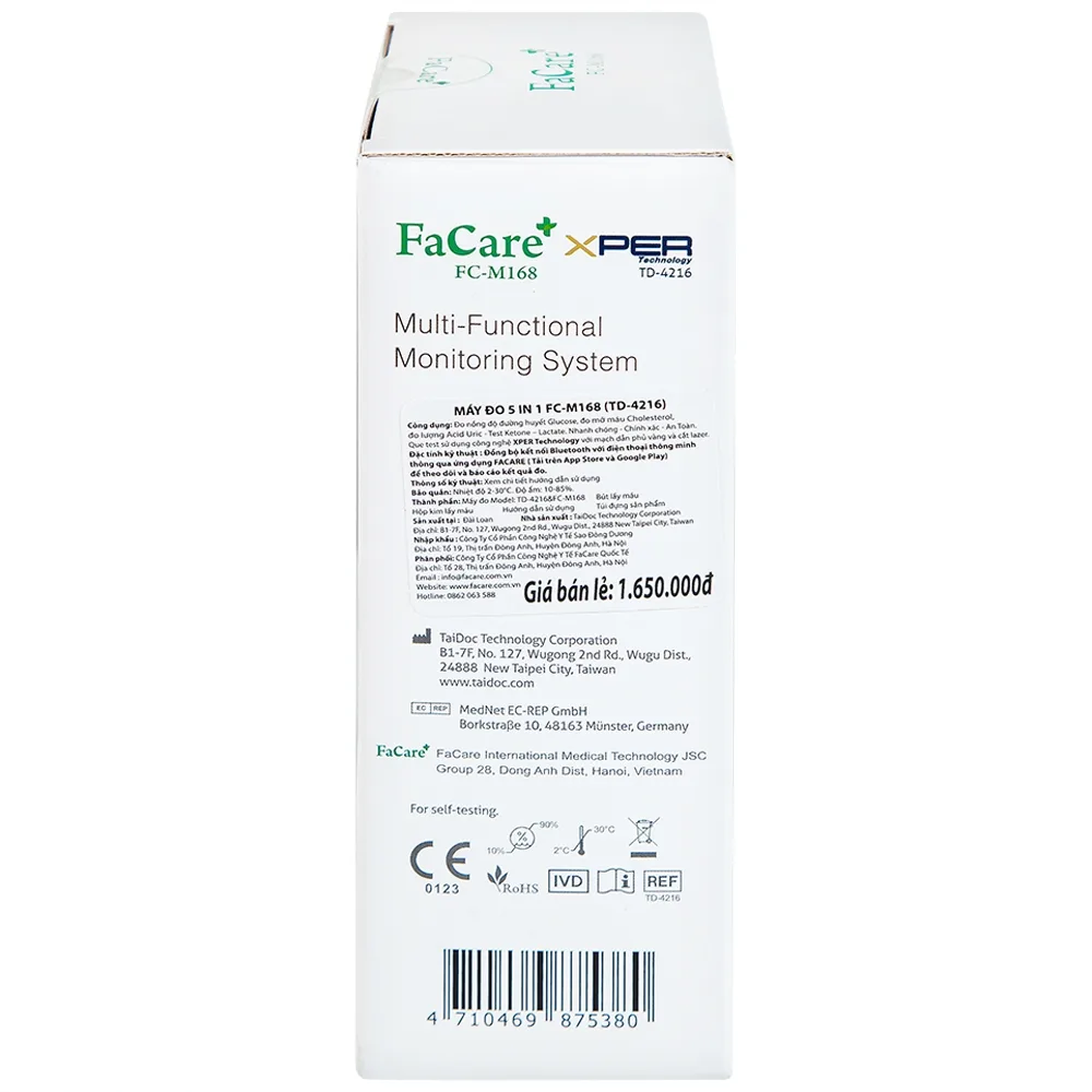 Hình ảnh Máy đo 5 in 1 FaCare+ FC-M168 (TD-4216) Bluetooth hỗ trợ đo Cholesterol, Acid Uric, Glucose 