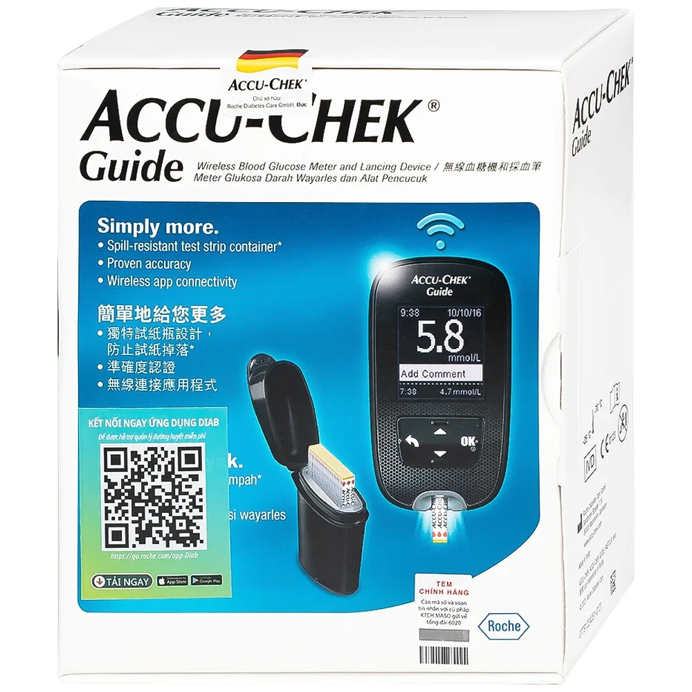 Hình ảnh Máy đo đường huyết Accu-Chek Guide đo nhanh chóng chỉ với một nút bấm và an toàn