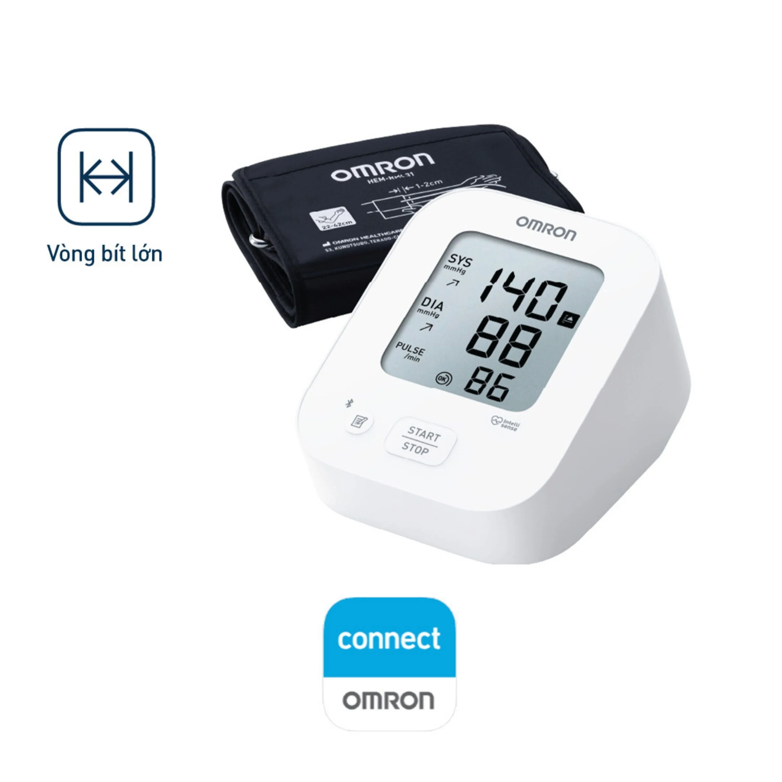 Hình ảnh Máy đo huyết áp bắp tay Omron Ez BT Large Hem 7183T1-L (vòng bít lớn) hỗ trợ đo huyết áp,nhịp tim