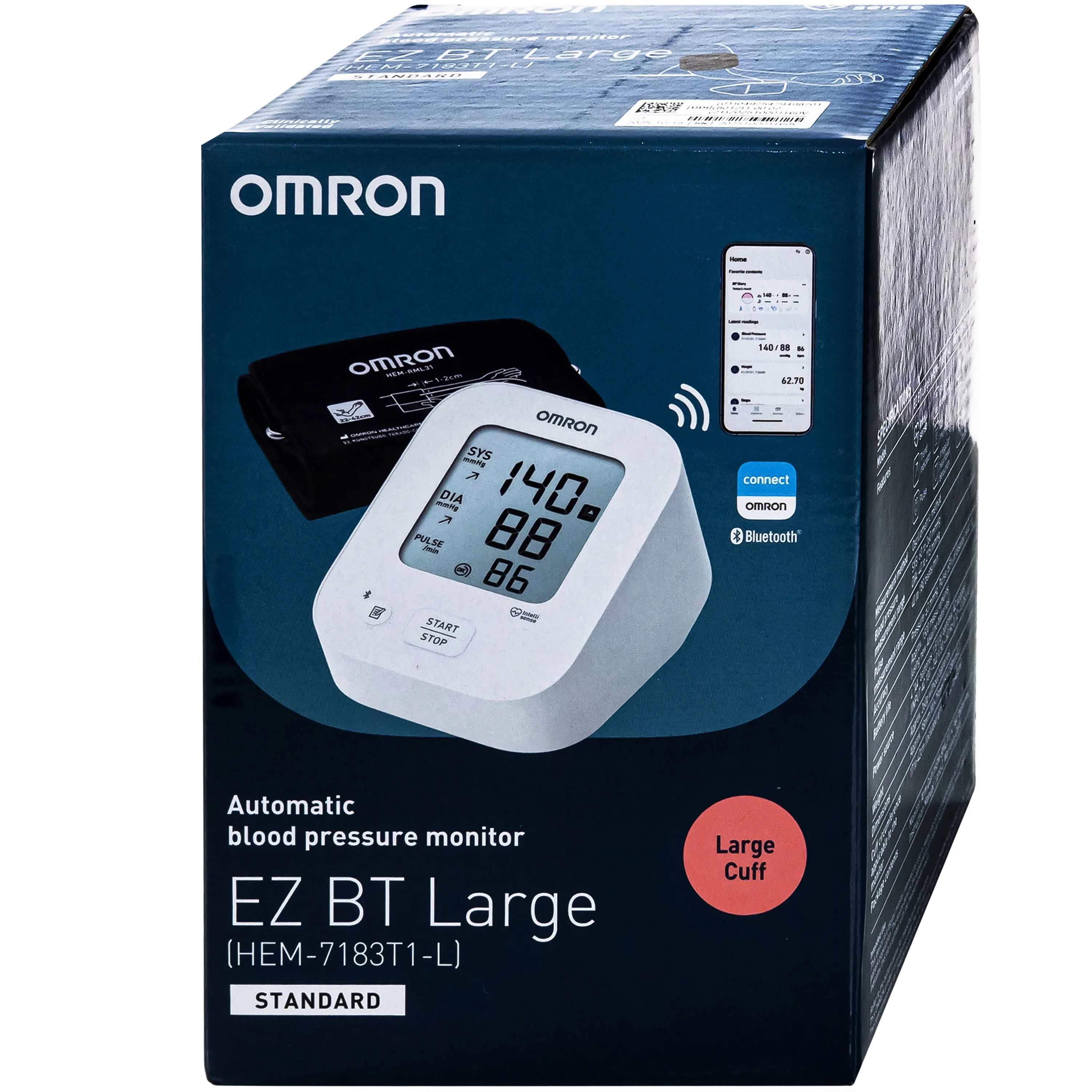 Hình ảnh Máy đo huyết áp bắp tay Omron Ez BT Large Hem 7183T1-L (vòng bít lớn) hỗ trợ đo huyết áp,nhịp tim