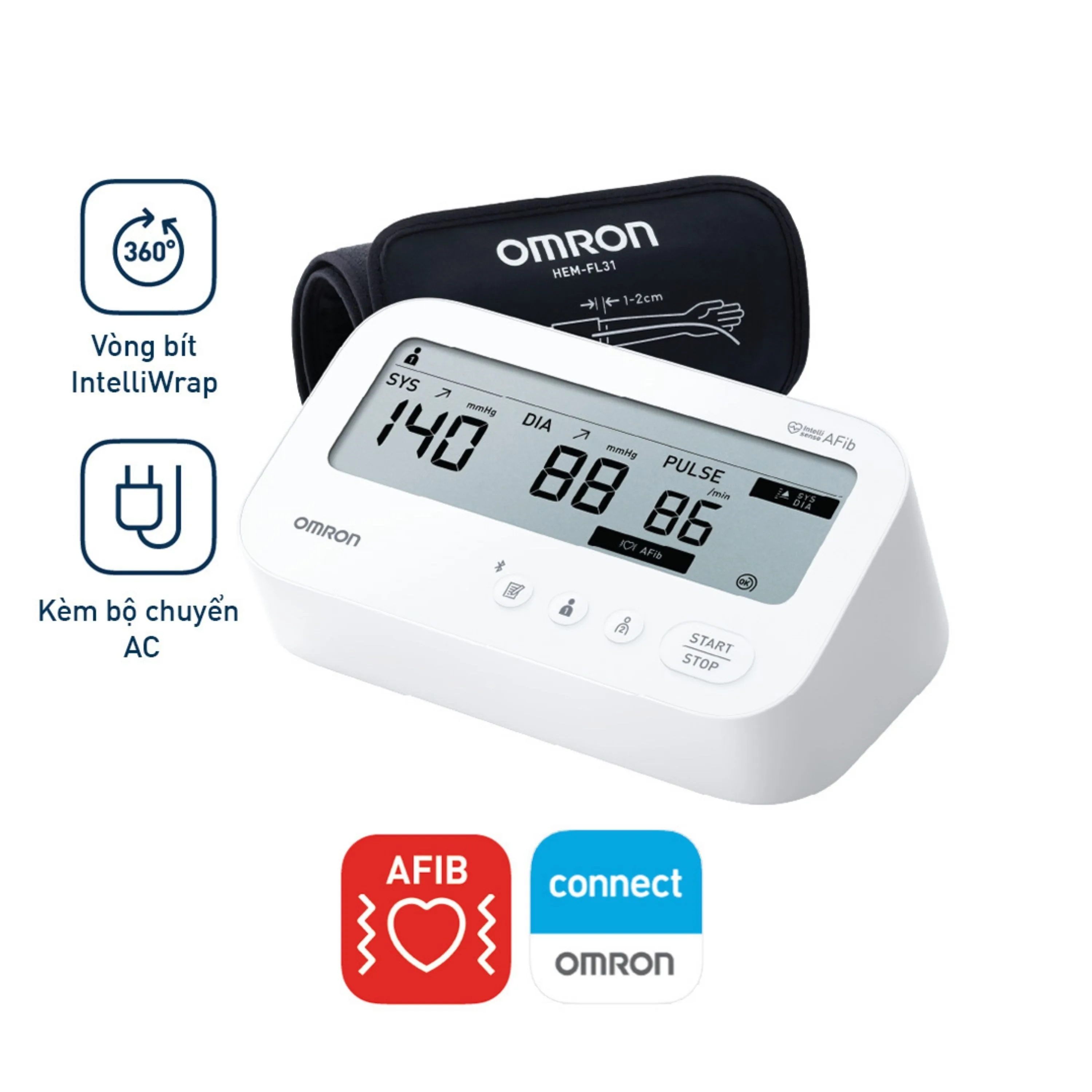 Hình ảnh Máy đo huyết áp bắp tay Omron IQ BT Power Hem 7194T1 Flc Afib hỗ trợ đo huyết áp, cảnh báo đột quỵ