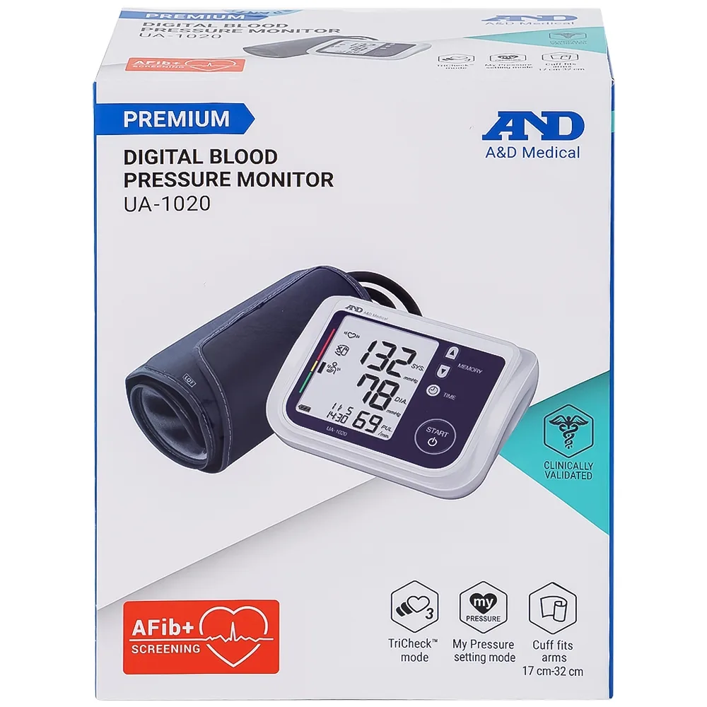 Hình ảnh Máy đo huyết áp bắp tay tự động AND UA-1020 hỗ trợ đo huyết áp, cảnh báo đột quỵ
