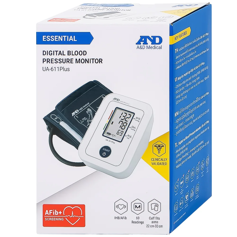 Hình ảnh Máy đo huyết áp bắp tay tự động AND UA-611 Plus hỗ trợ đo huyết áp, cảnh báo đột quỵ