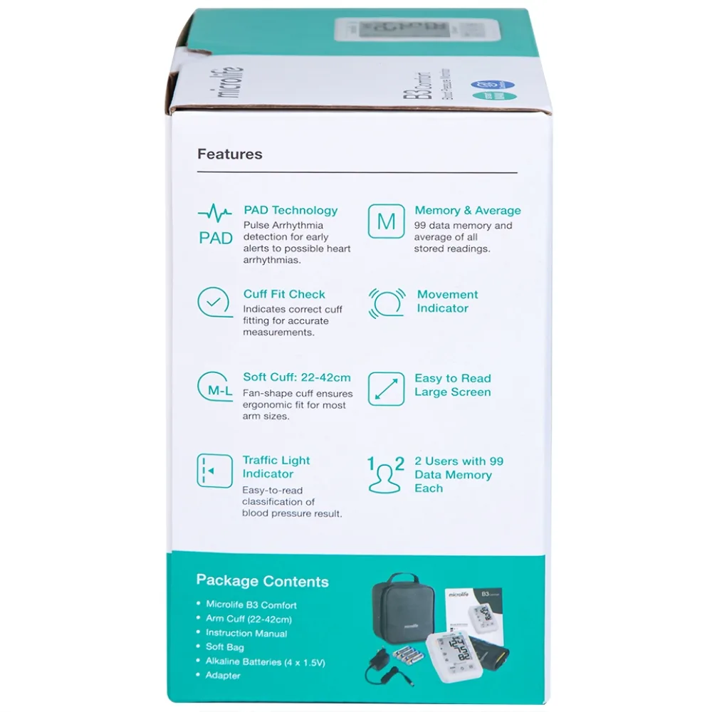 Hình ảnh Máy đo huyết áp bắp tay tự động Microlife B3 Comfort hỗ trợ đo huyết áp và nhịp tim
