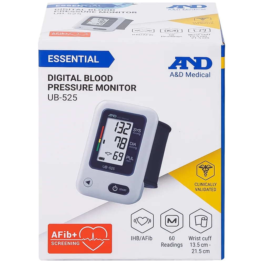 Hình ảnh Máy đo huyết áp cổ tay tự động AND UB-525  hỗ trợ đo huyết áp, cảnh báo đột quỵ