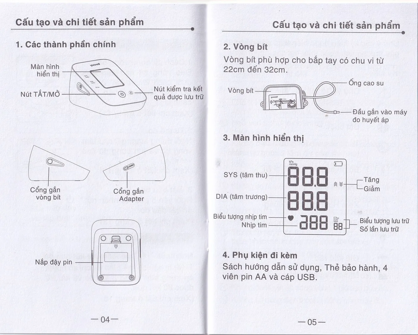 Hình ảnh Máy đo huyết áp điện tử bắp tay Yuwell YE610D bộ nhớ lưu trữ đến 80 lần, cho kết quả trung bình 3 lần đo