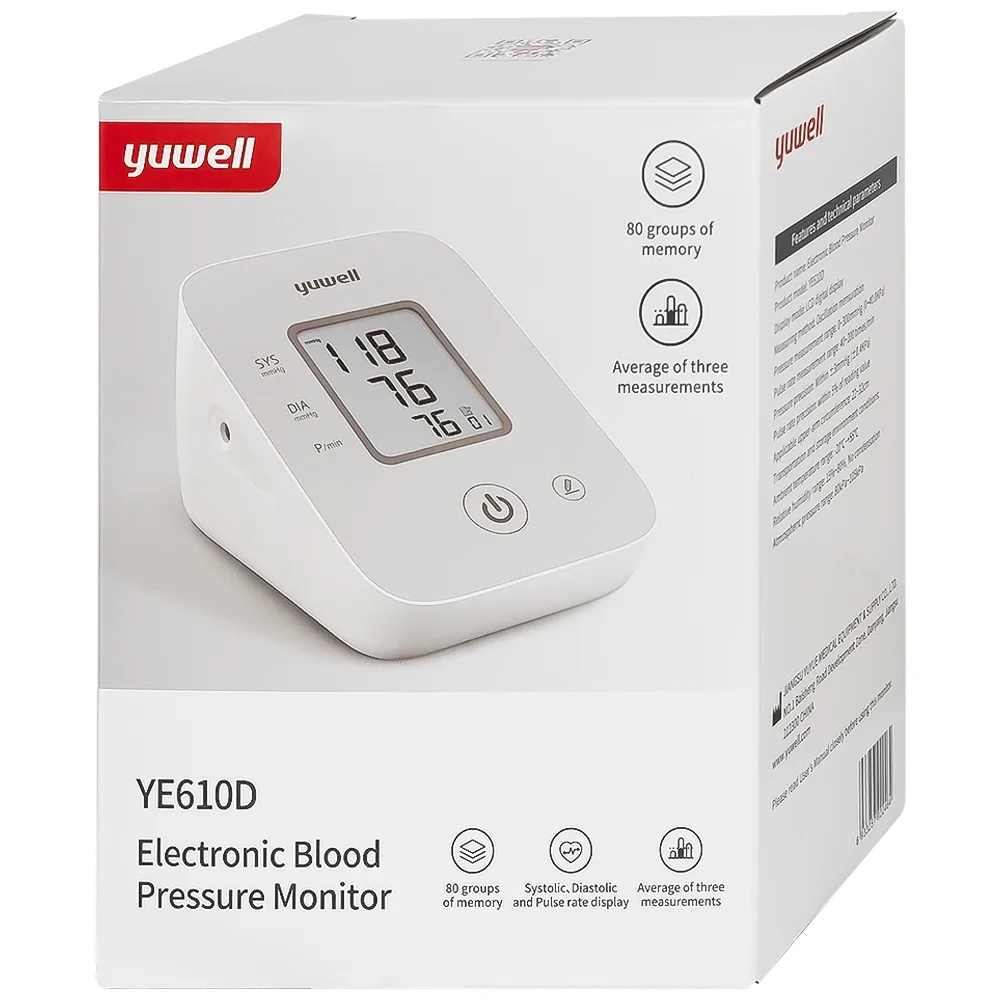 Hình ảnh Máy đo huyết áp điện tử bắp tay Yuwell YE610D bộ nhớ lưu trữ đến 80 lần, cho kết quả trung bình 3 lần đo