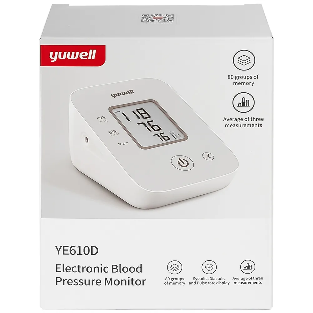 Hình ảnh Máy đo huyết áp điện tử bắp tay Yuwell YE610D bộ nhớ lưu trữ đến 80 lần, cho kết quả trung bình 3 lần đo