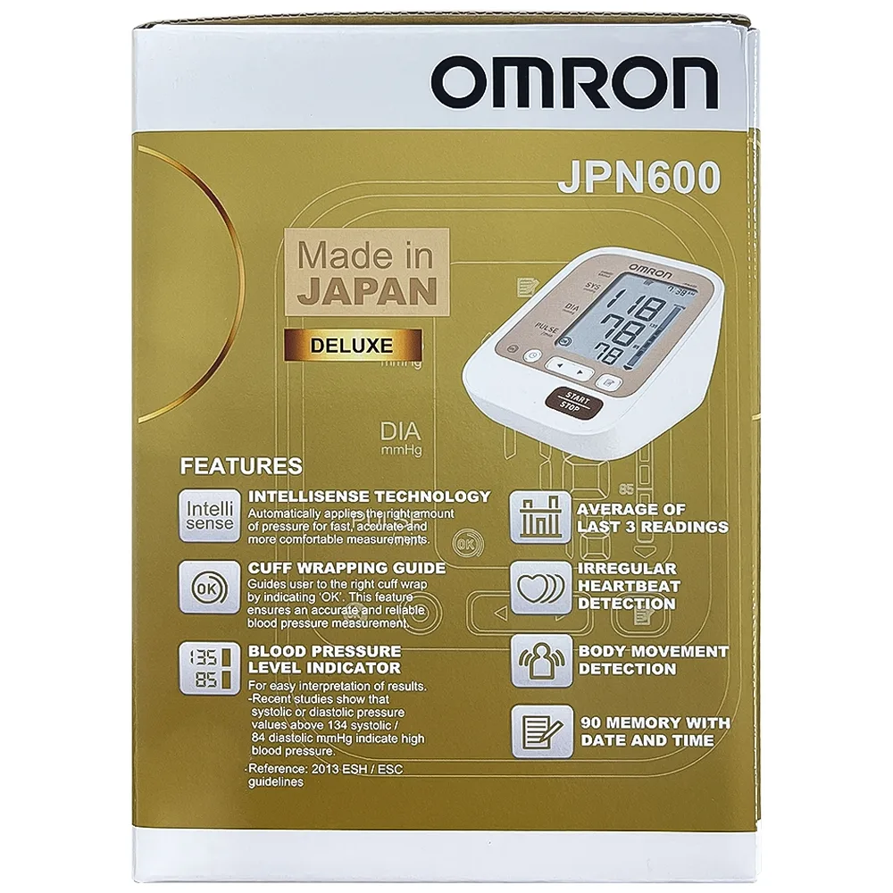 Hình ảnh Máy đo huyết áp bắp tay tự động Omron JPN600 công nghệ IntelliWrap, hiển thị kết quả trung bình của 3 lần đo cuối