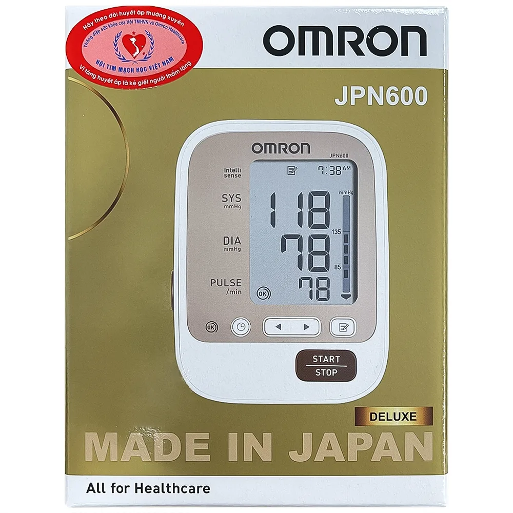 Hình ảnh Máy đo huyết áp bắp tay tự động Omron JPN600 công nghệ IntelliWrap, hiển thị kết quả trung bình của 3 lần đo cuối