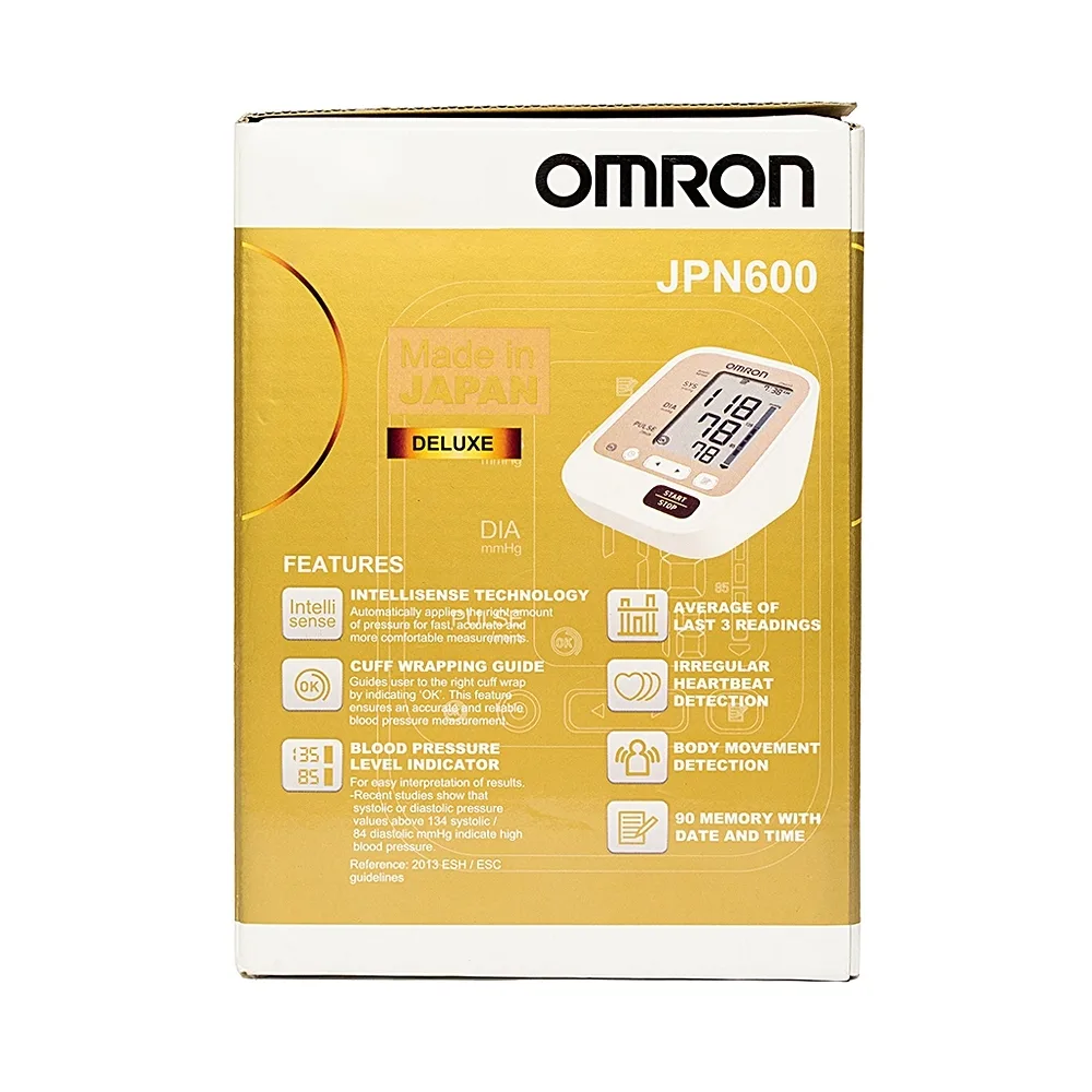 Hình ảnh Máy đo huyết áp bắp tay tự động Omron JPN600 công nghệ IntelliWrap, hiển thị kết quả trung bình của 3 lần đo cuối