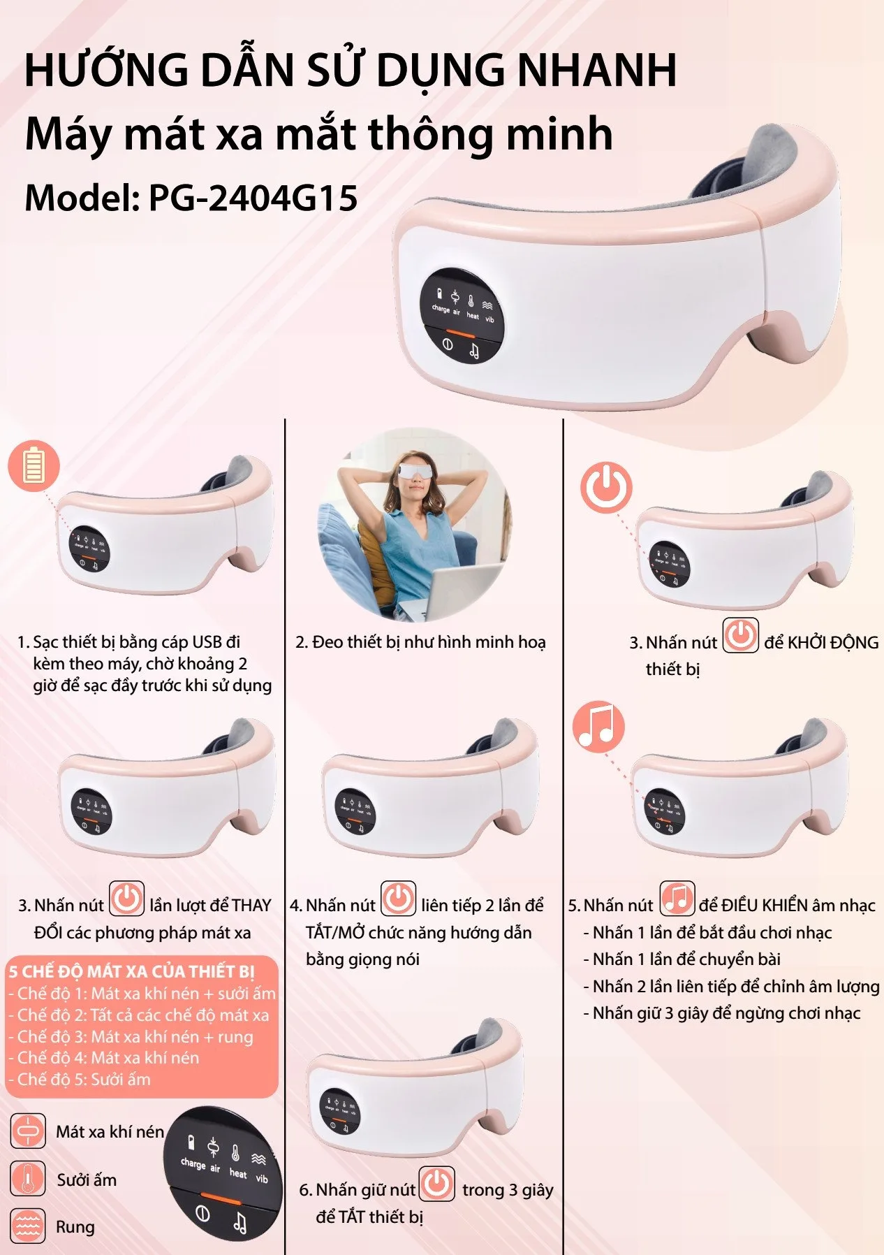 Hình ảnh Máy mát xa mắt Fuji PG-2404G15 giúp massage thái dương và các huyệt đạo khác ở vùng mắt
