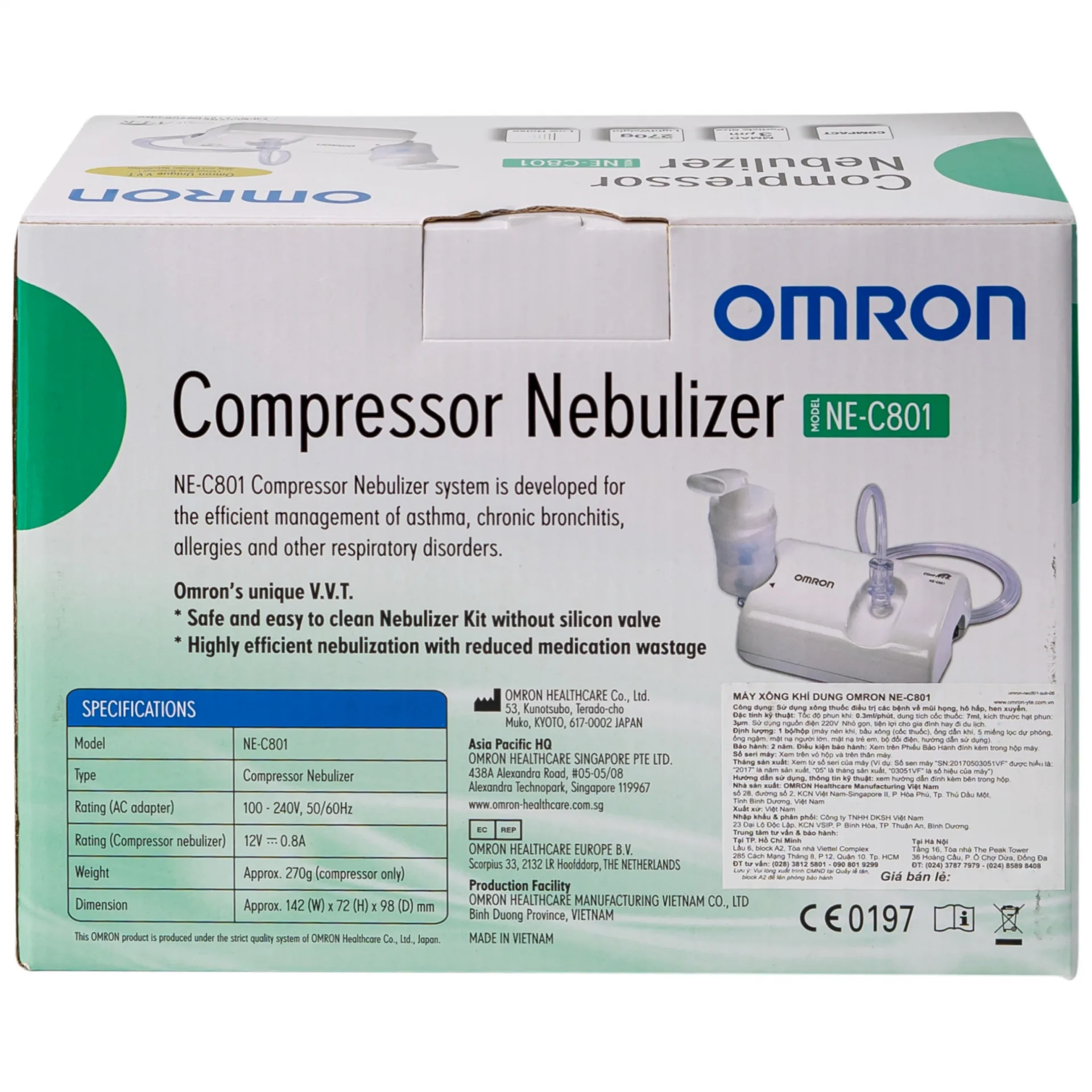 Hình ảnh Máy xông khí dung Omron NE-C801 kiểm soát hen suyễn, viêm phế quản mãn tính (1 cái)