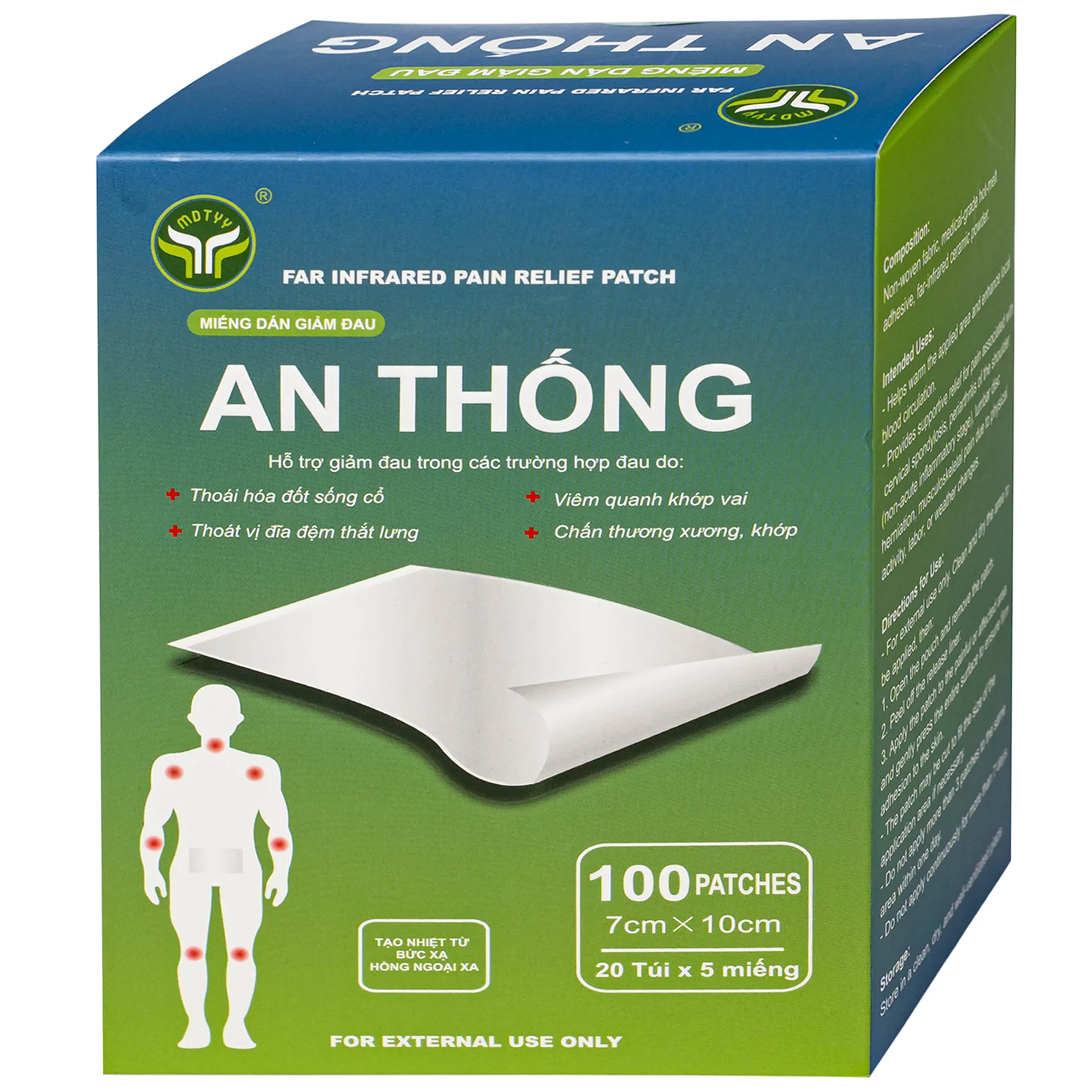 Hình ảnh Miếng dán giảm đau An Thống Mdtyy giúp giảm đau cổ, đau mỏi vai gáy, đau lưng (20 túi x 5 miếng)