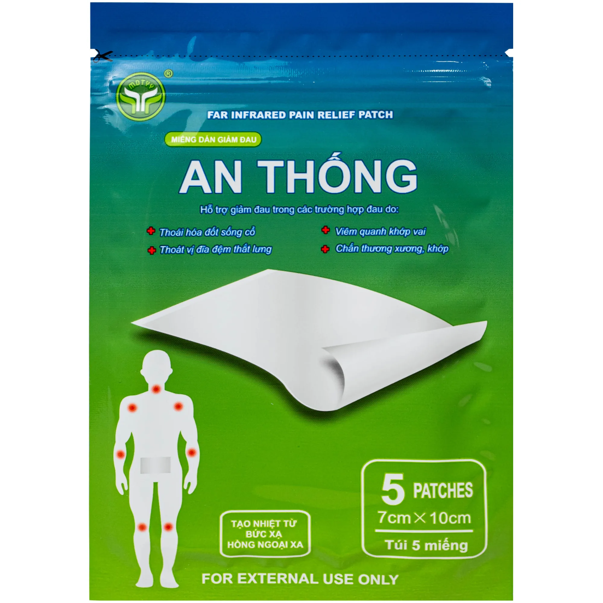 Hình ảnh Miếng dán giảm đau An Thống Mdtyy giúp giảm đau cổ, đau mỏi vai gáy, đau lưng (20 túi x 5 miếng)
