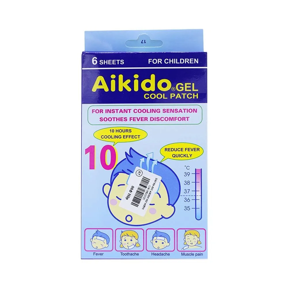 Hình ảnh Miếng dán hạ sốt Aikido Gel Cool Patch chườm mát khi bị sốt nóng, say nắng, ngừa co giật ở trẻ (3 gói x 2 miếng)