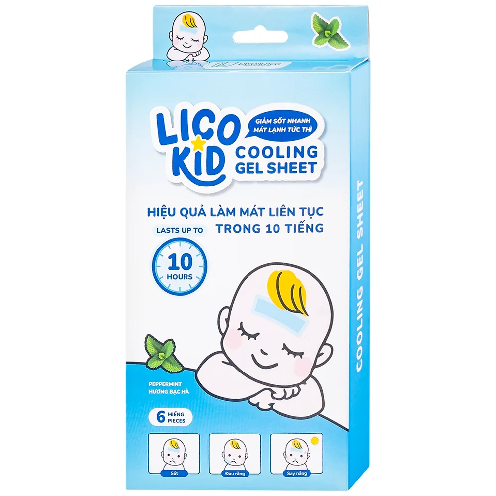 Hình ảnh Miếng dán hạ sốt Licokid hương bạc hà hỗ trợ hạ nhiệt, hạ sốt, giảm đau (3 gói x 2 miếng)