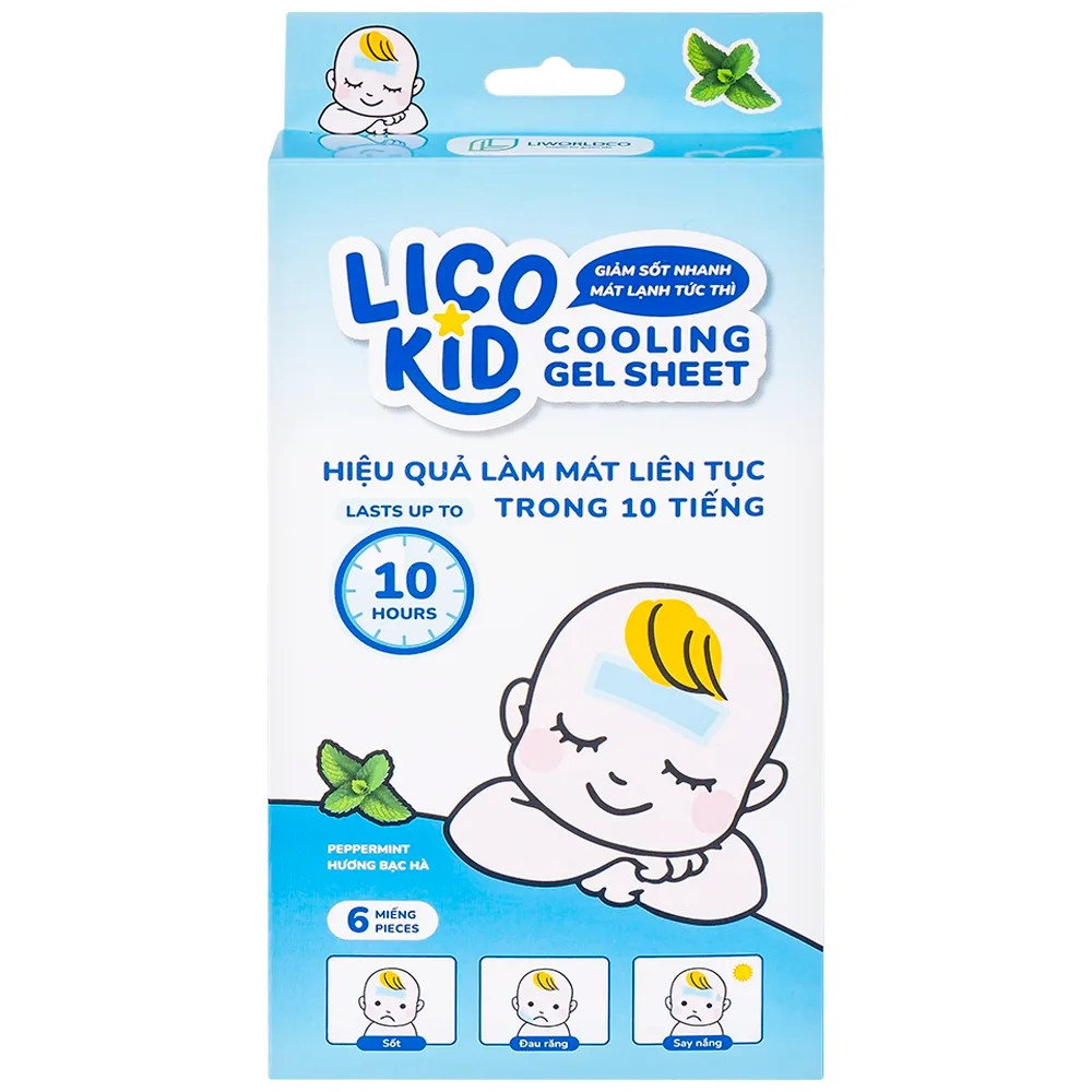 Hình ảnh Miếng dán hạ sốt Licokid hương bạc hà hỗ trợ hạ nhiệt, hạ sốt, giảm đau (3 gói x 2 miếng)