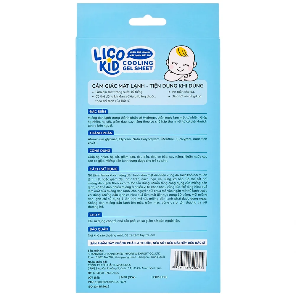 Hình ảnh Miếng dán hạ sốt Licokid hương bạc hà hỗ trợ hạ nhiệt, hạ sốt, giảm đau (3 gói x 2 miếng)