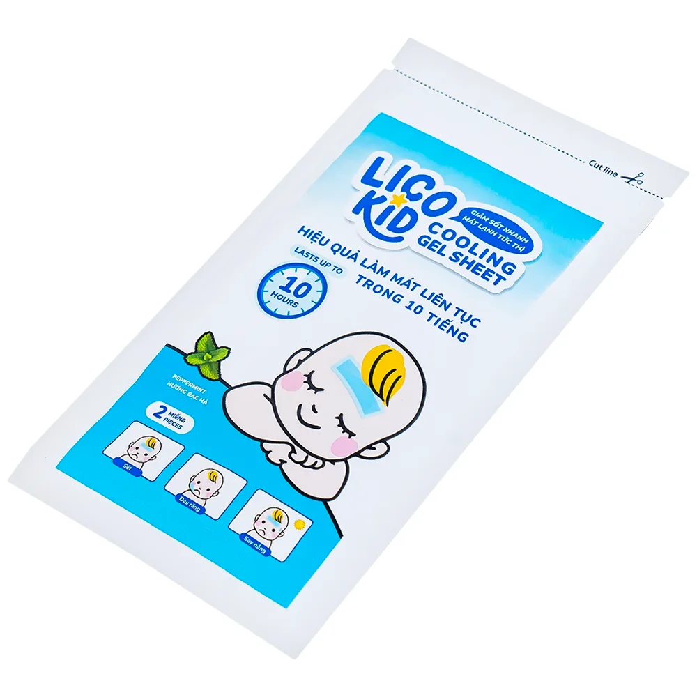 Hình ảnh Miếng dán hạ sốt Licokid hương bạc hà hỗ trợ hạ nhiệt, hạ sốt, giảm đau (3 gói x 2 miếng)