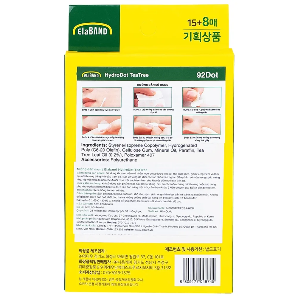 Hình ảnh Miếng dán mụn Elaband Hydrodot Teatree (23 miếng) hút dịch mụn, giảm sưng viêm