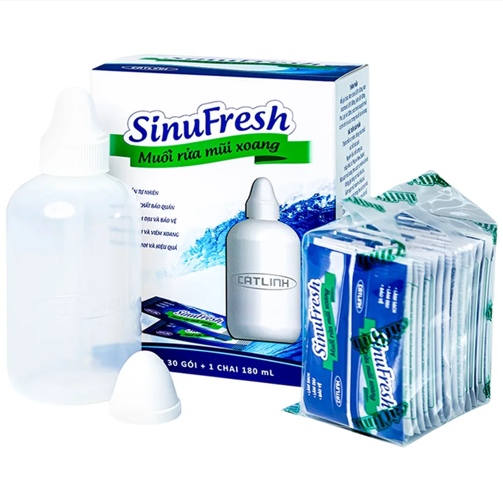 Hình ảnh Muối rửa mũi xoang SinuFresh Cát Linh dùng cho khô mũi, ngạt mũi, chảy nước mũi (30 gói + 1 chai 180ml)