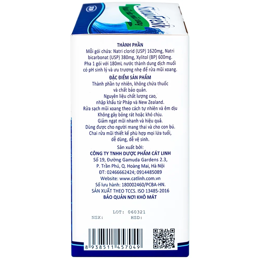 Hình ảnh Muối rửa mũi xoang SinuFresh Cát Linh dùng cho khô mũi, ngạt mũi, chảy nước mũi (30 gói + 1 chai 180ml)