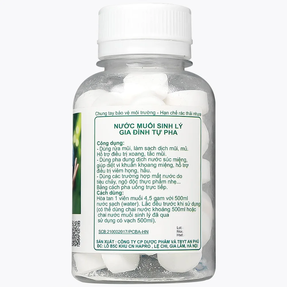 Hình ảnh Muối tinh 4.5g An Phú - nước muối sinh lý gia đình tự pha dùng rửa mũi (50 viên)