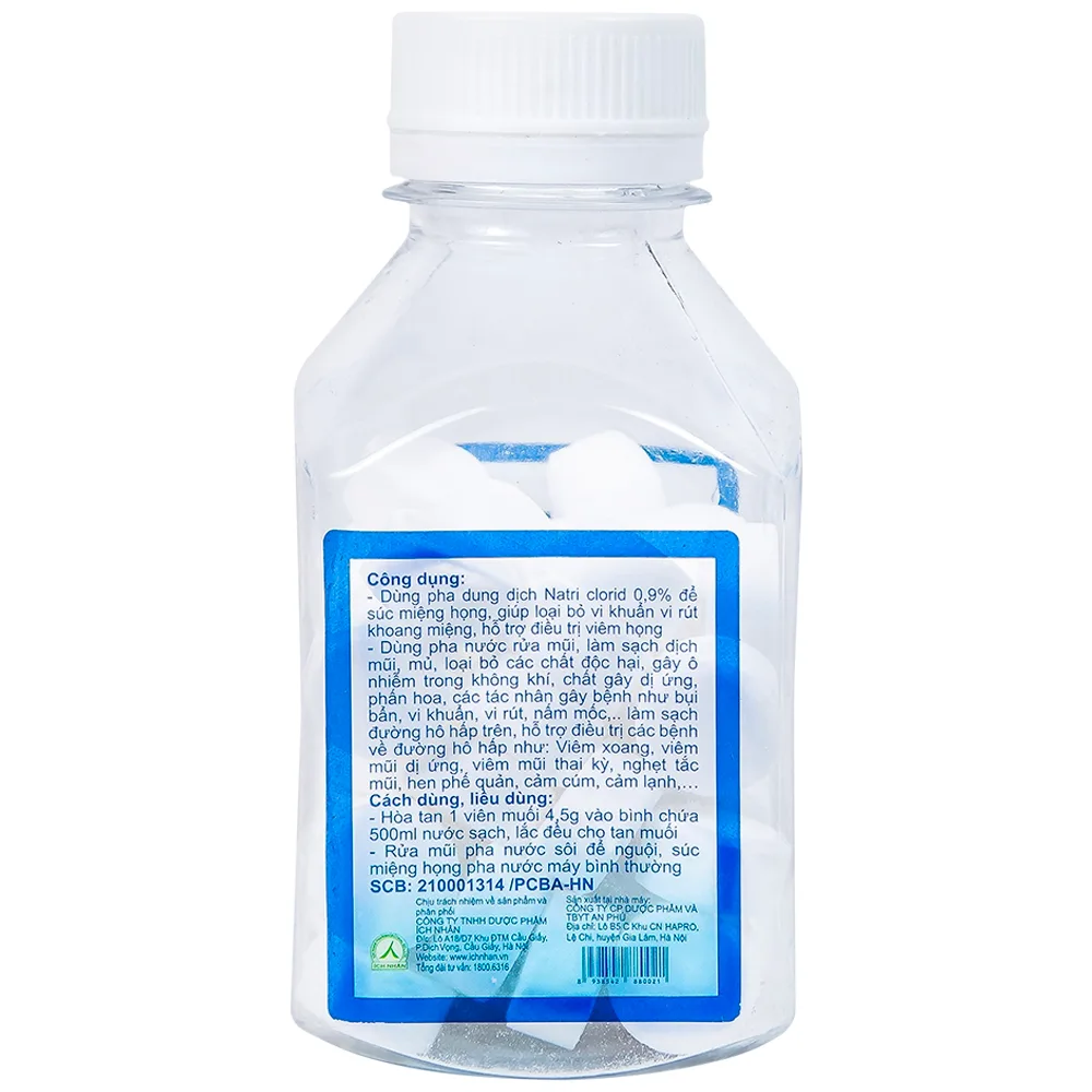 Hình ảnh Muối Y Tế Ích Nhân dùng pha nước súc miệng họng, rửa mũi (50 viên x 4.5g)