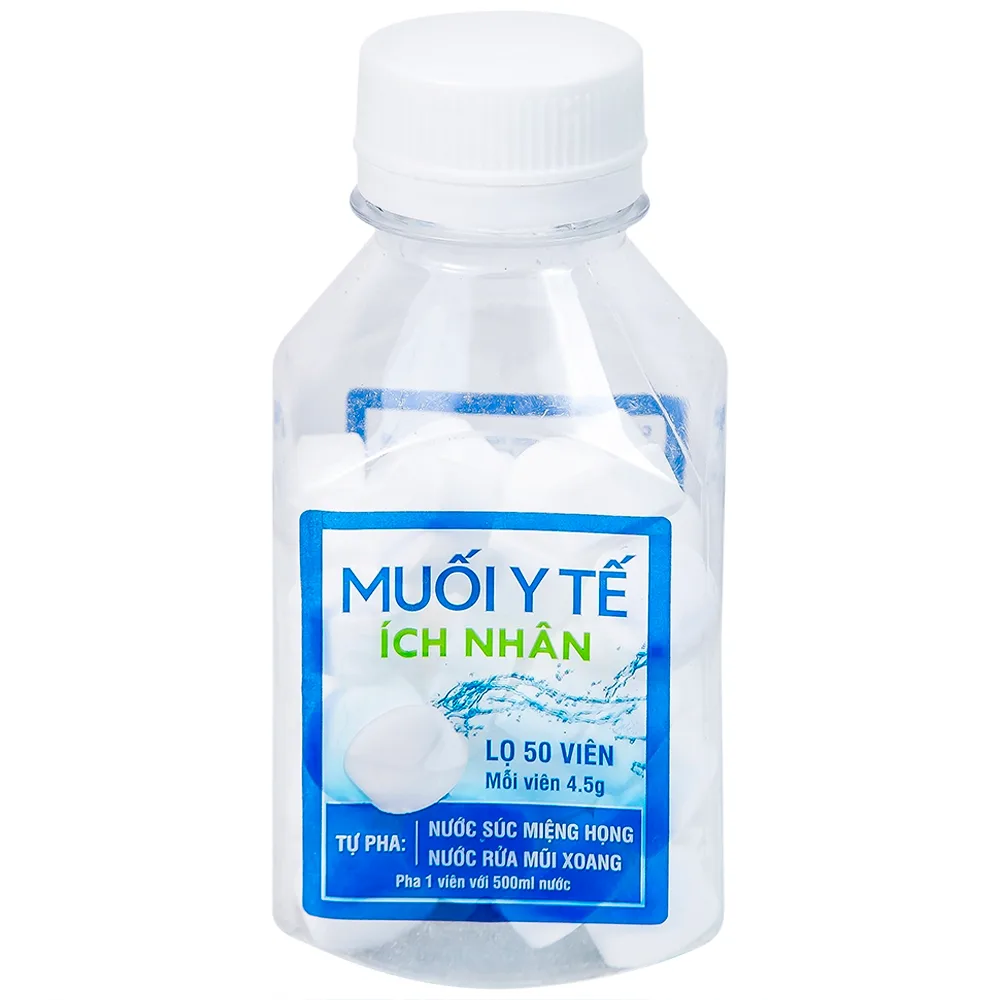 Hình ảnh Muối Y Tế Ích Nhân dùng pha nước súc miệng họng, rửa mũi (50 viên x 4.5g)